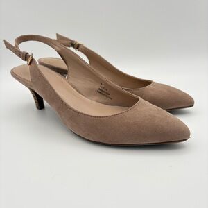 KandM Suede Kitten Heel Slingback Shoes – Dark Taupe, Closed Toe – Size 8.5B